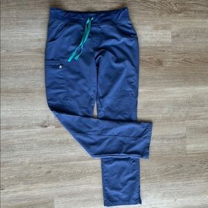 Blue Scrub Pants with Green Drawstring